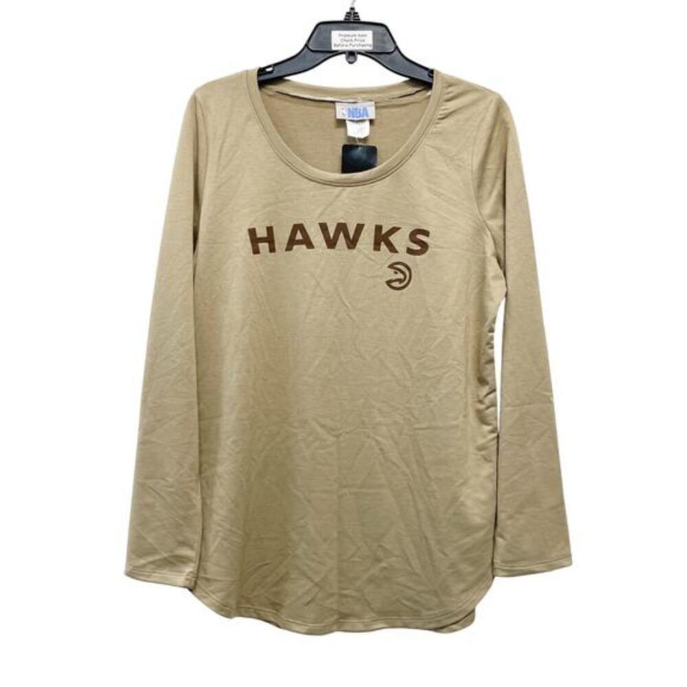 NBA Hawks Women's‎ Long Sleeve Scoop Neck Shirttail Hem Shirt Tan Large
